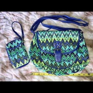 Blue Teal Green Geometric Purse & Wristlet wallet